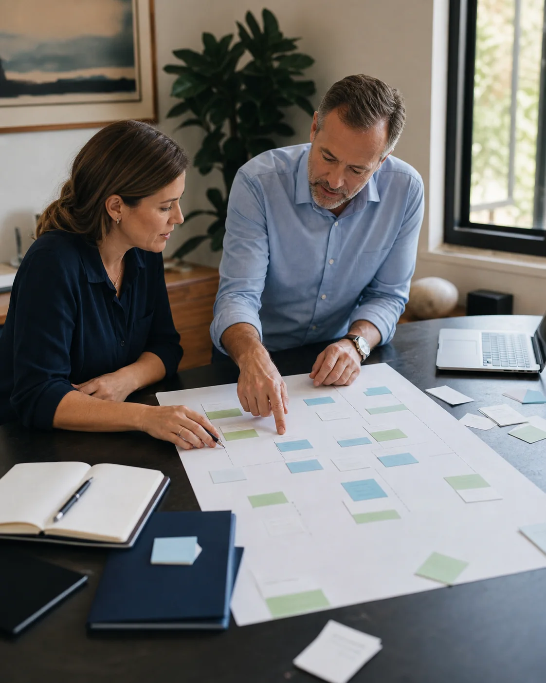 Advisor and owner mapping a tailored business plan
