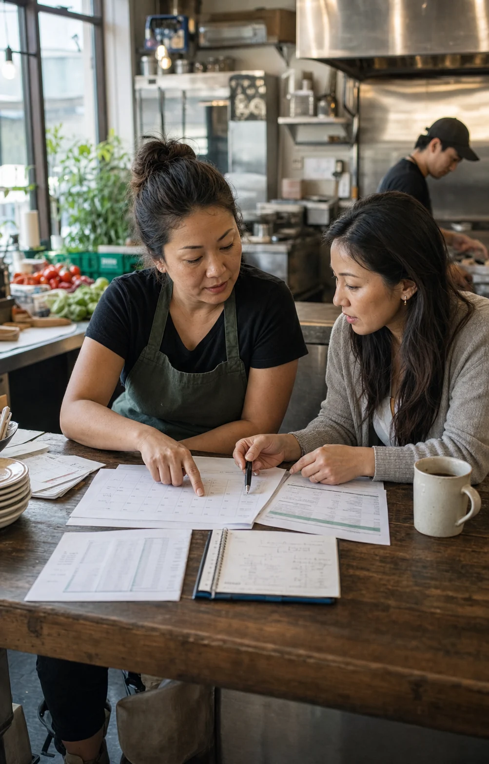 Business owner and advisor discussing revised payment terms