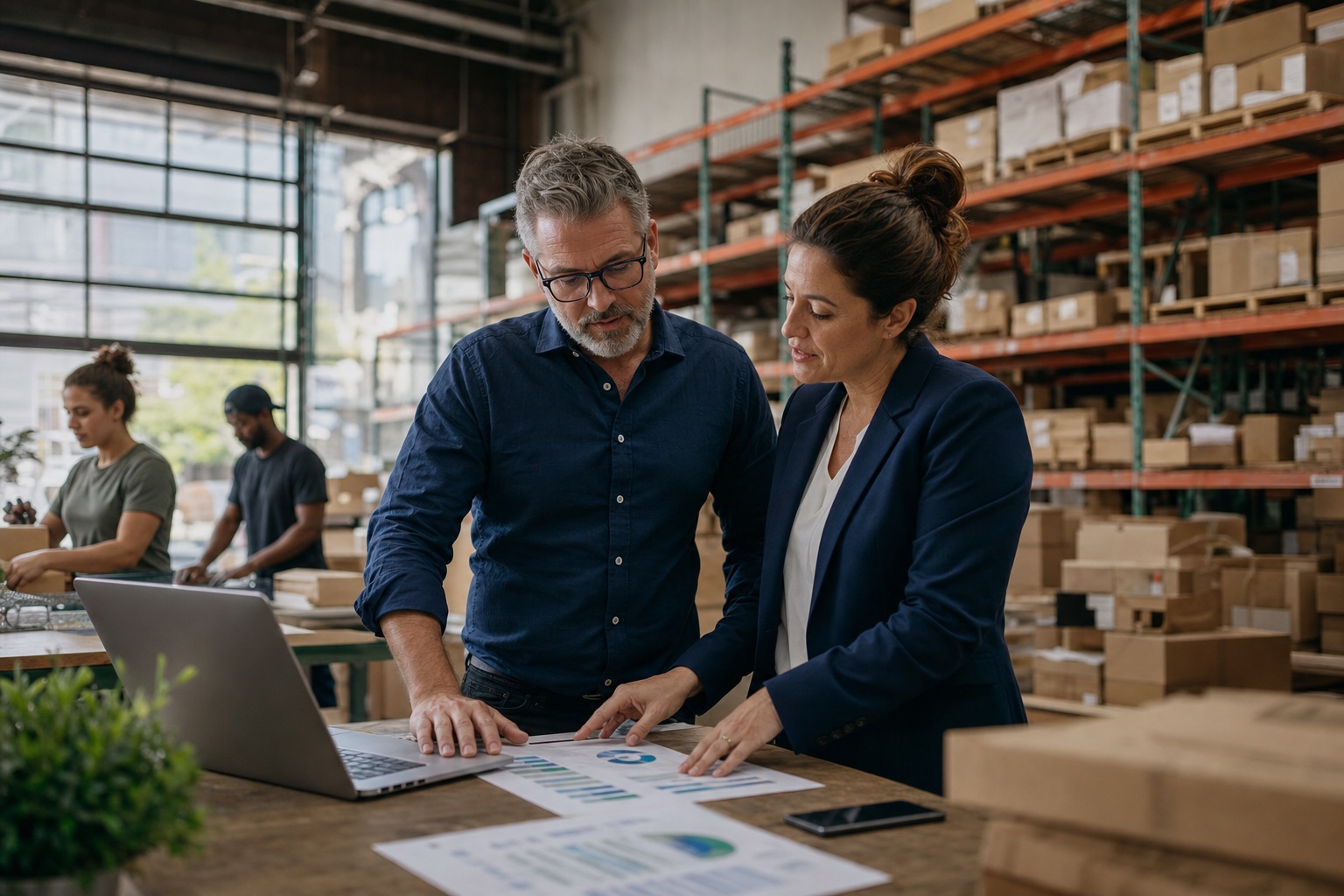 Fulfillment business owner and advisor planning a healthier financing pathway