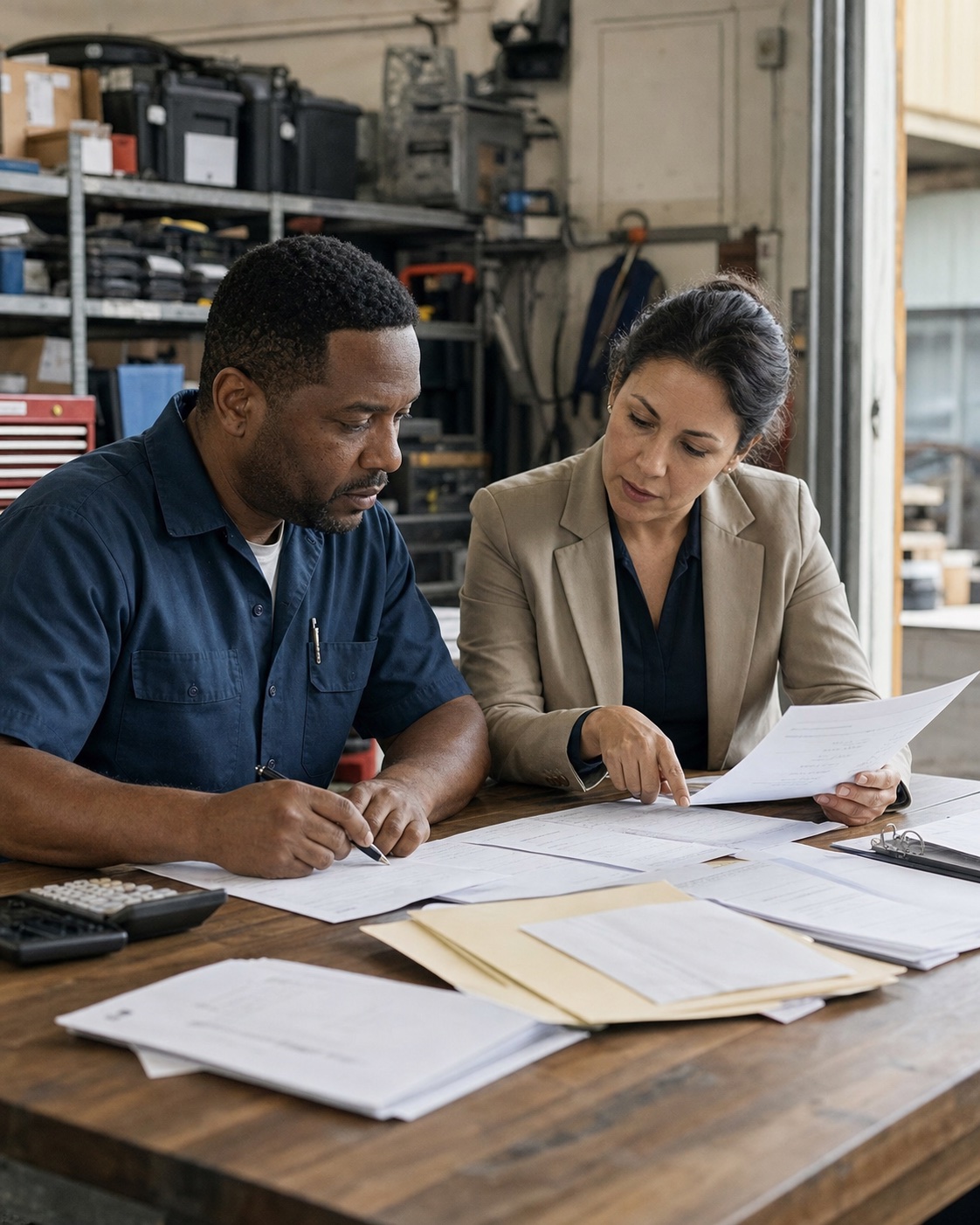 HVAC business owner and advisor completing a detailed financial review