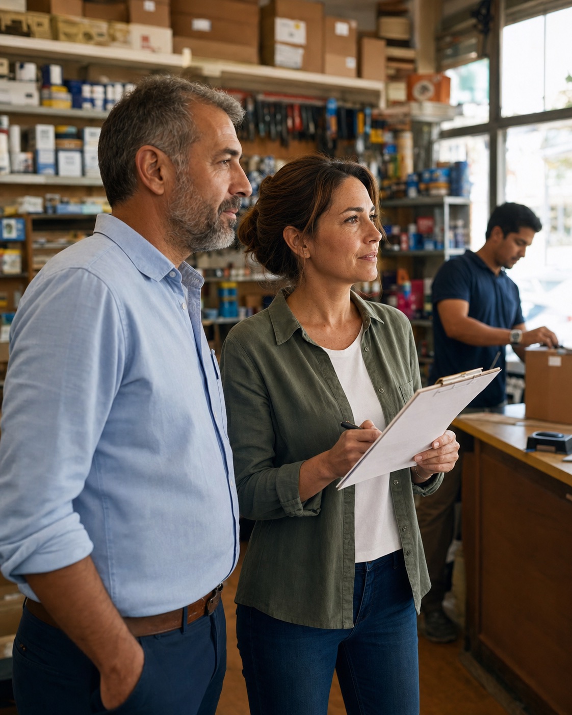 Independent store owner and advisor reviewing a plan to stabilize operations