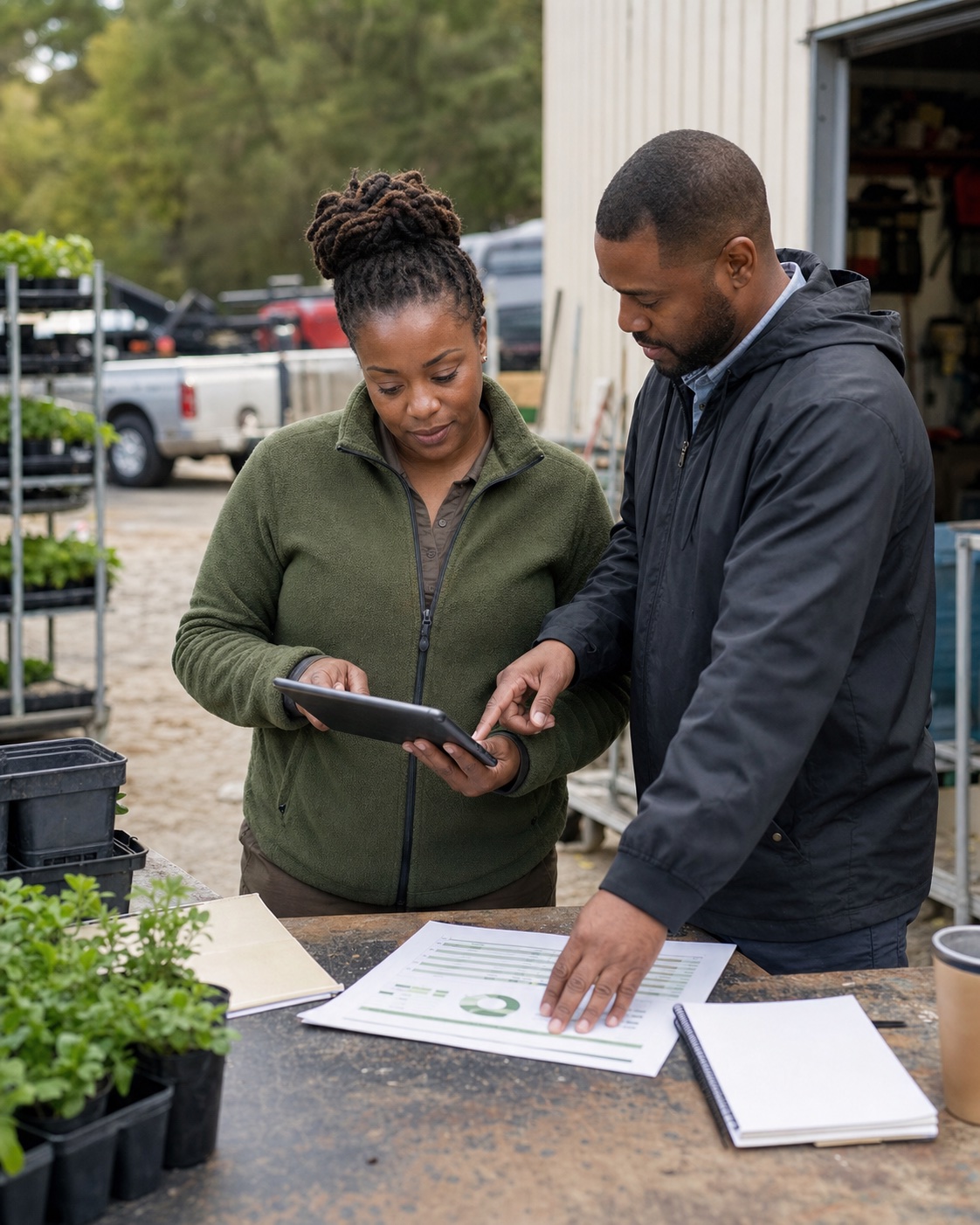 Landscaping business owner and advisor preparing for a more sustainable financial path